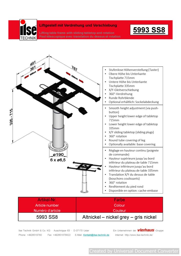 Ilse Lifttafelpoot Draai- & Schuifbaar 5993 SS8