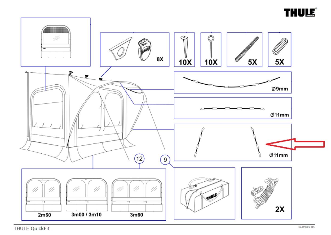 Thule QuickFit/EasyLink Tent Poles 11mm Lower Arch 2st. 183cm