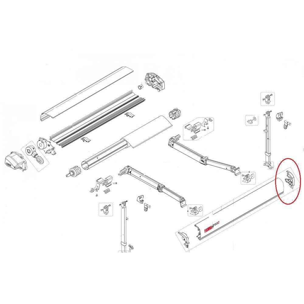 Fiamma F80S Eindkap Lead Rail Rechts Wit