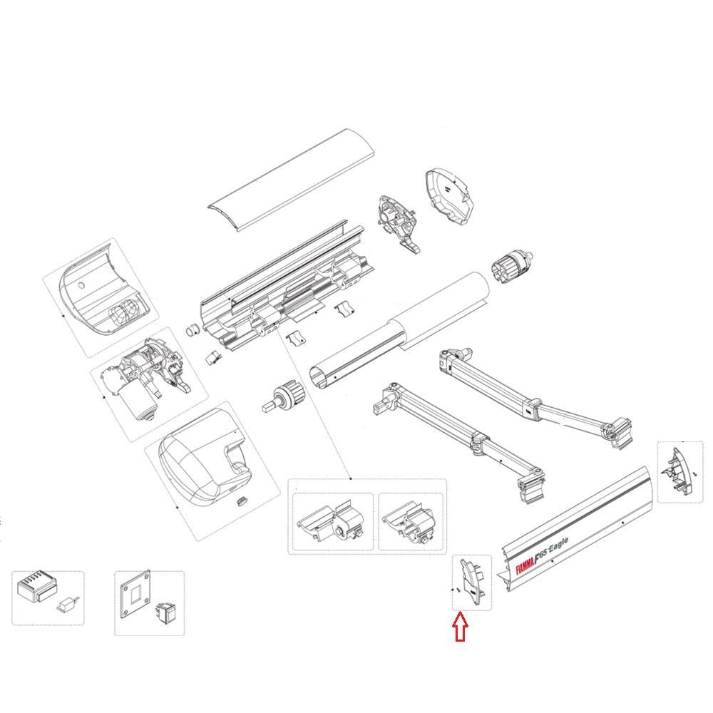 Fiamma Eindkap Lead Rail Links Polar White F65L 400-490 018