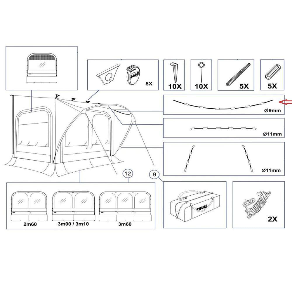 Thule QuickFit/EasyLink Tent Poles 9mm Roof Arch 3.60 M/L/XL 460cm