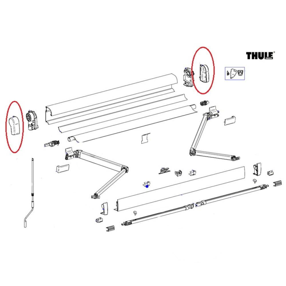 Thule Eindkap Mainhousing LH+RH 4900 Geanodiseerd