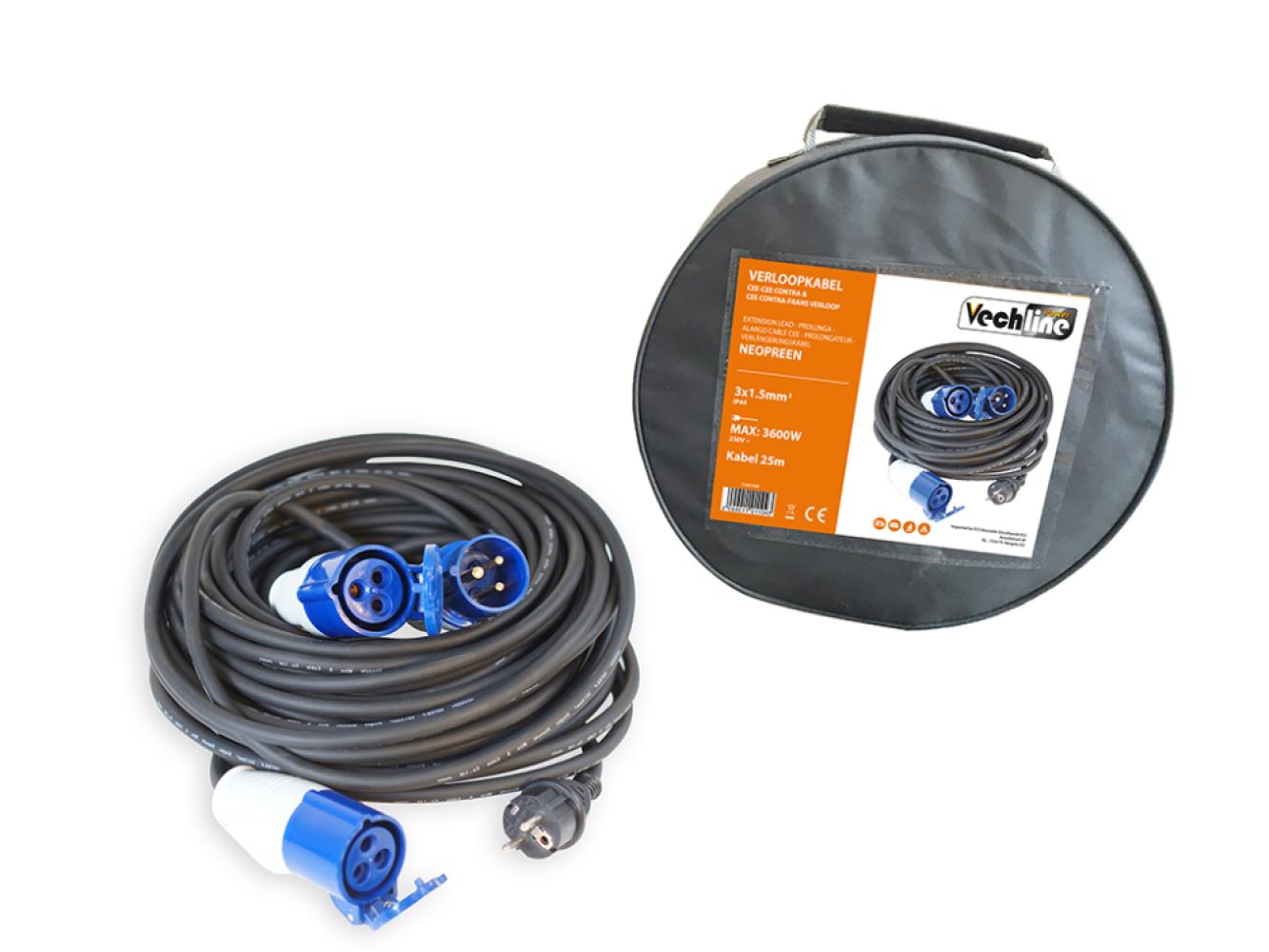 Vechline Verloopkabel 3x1.5mmÂ² CEE-CEE Contra & CEE Contra-Frans Verloop 25m
