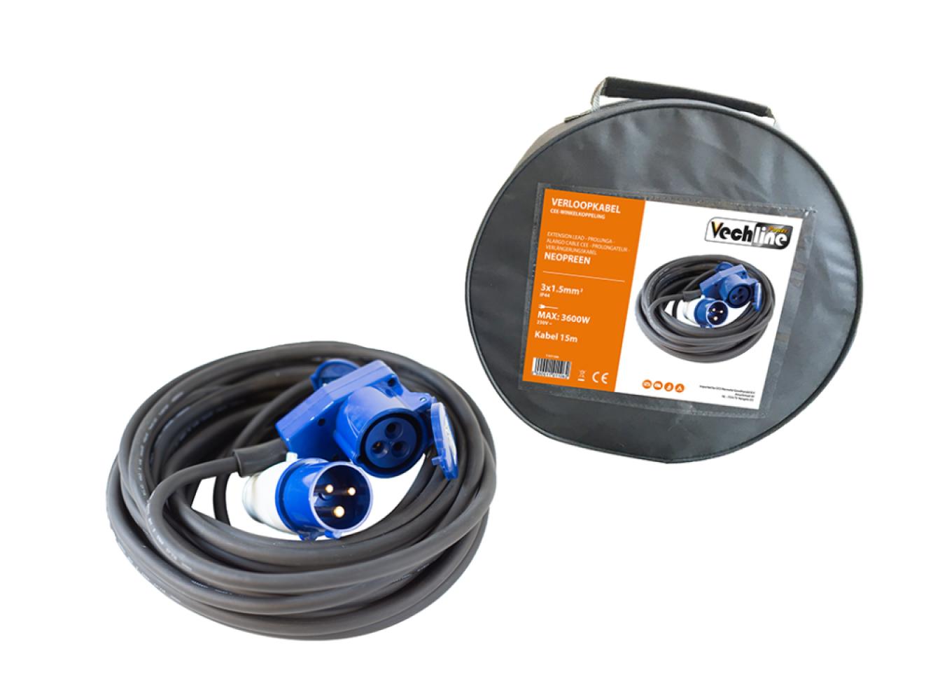 Vechline Verloopkabel 3x1.5mmÂ² CEE-Winkelkoppeling 15m