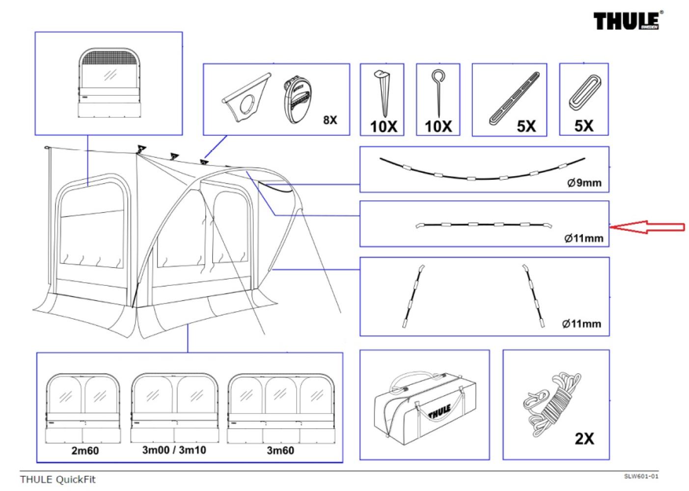 Thule QuickFit/EasyLink Tent Poles 11mm Upper Arch 3.60 L/XL 315cm